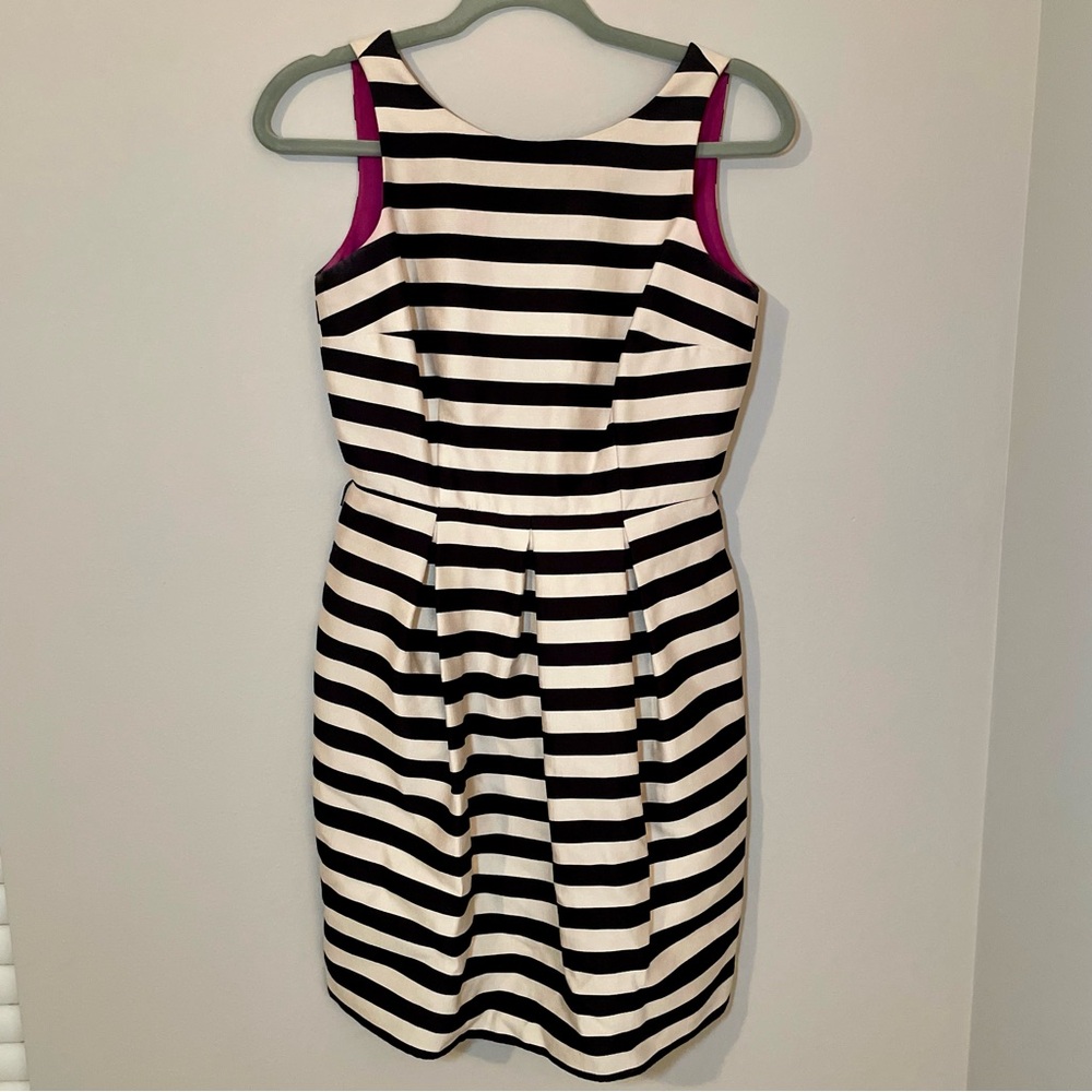 Striped Black and Cream Dress with Pink Lining